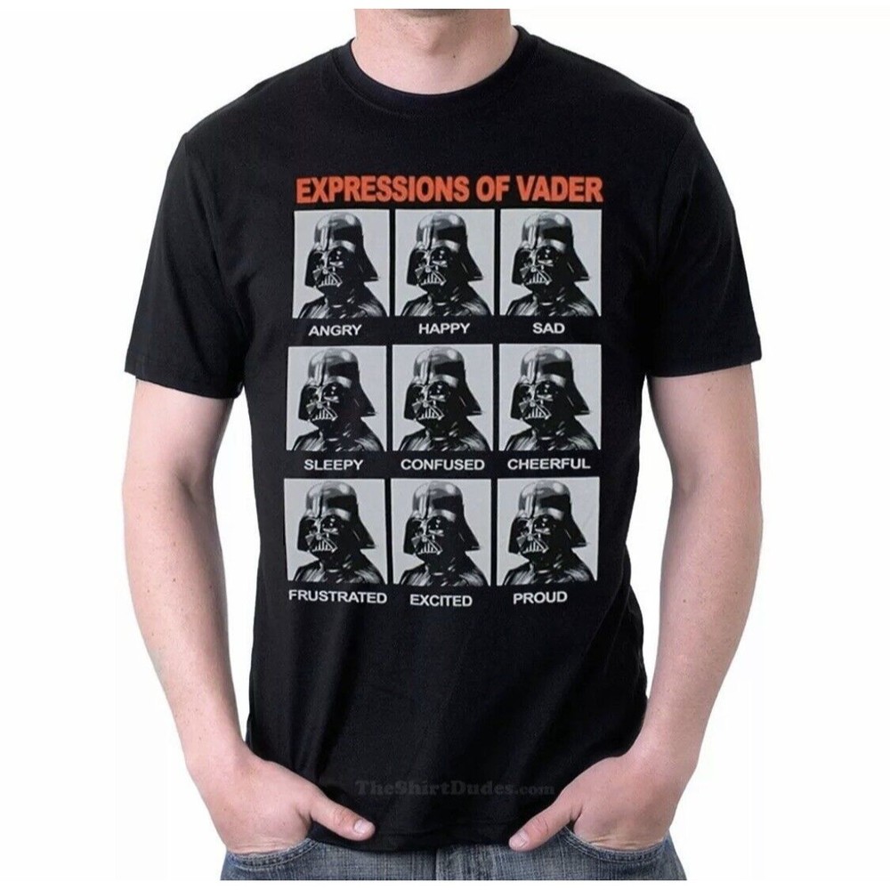 Star Wars Expressions Of Darth Vader Funny Unisex Black T-Shirt Size M 38-40 - Picture 1 of 6